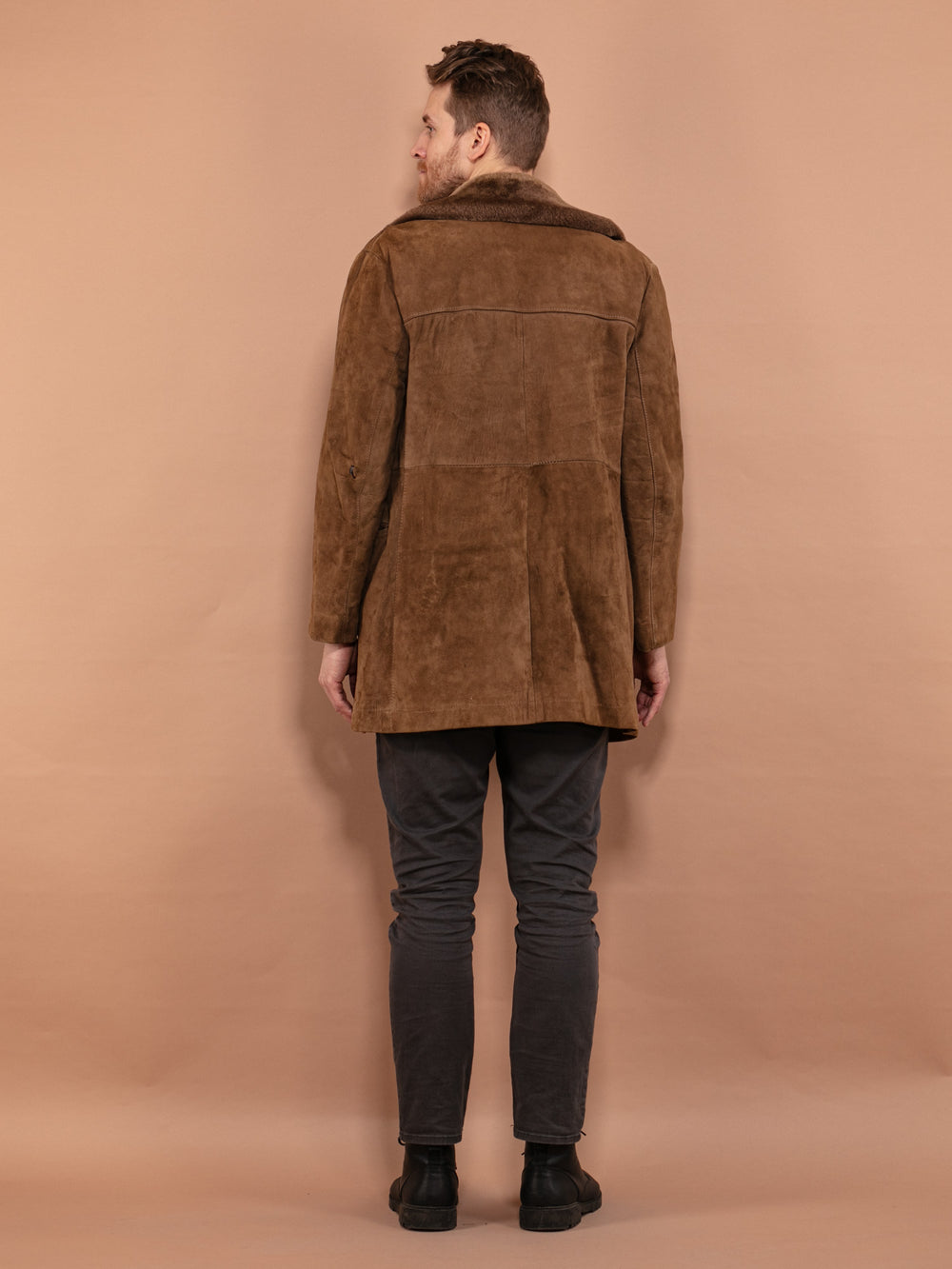 Vintage 70's Men Suede Sherpa Coat in Brown - NorthernGrip