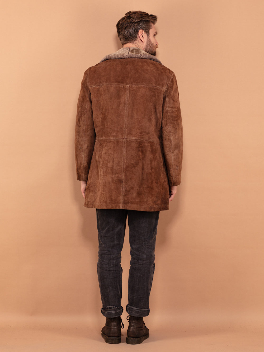 Vintage 70's Men Suede Sherpa Coat in Brown - NorthernGrip
