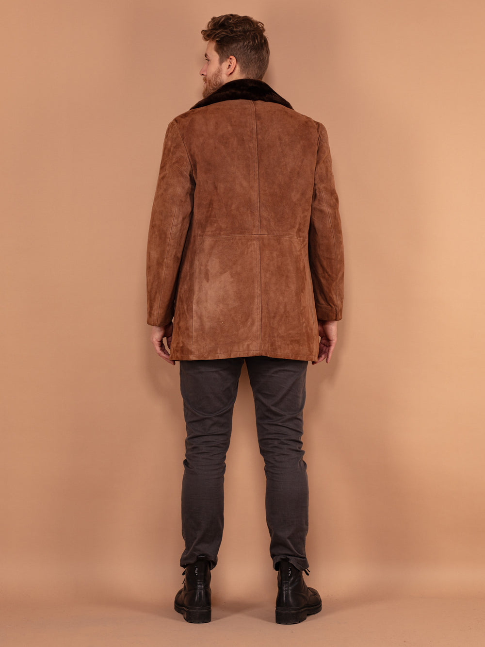 Vintage 70's Men Suede Sherpa Coat in Brown - NorthernGrip