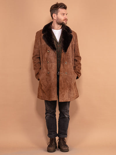 Men Suede Coat, Size Large L, 70's Vintage Coat, Sherpa Western Coat, Sheepskin Style Coat, Retro Coat For Men, Suede Jacket, BetaMenswear