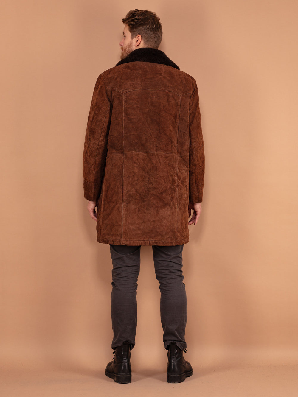 Vintage 70's Men Suede Sherpa Coat in Brown - NorthernGrip