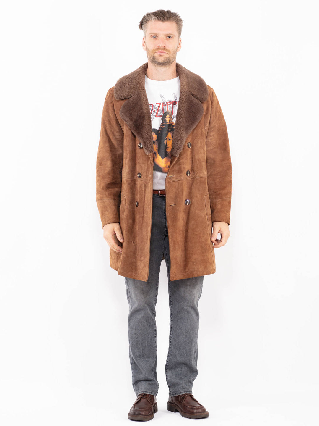 Vintage 70's Men Suede Sherpa Coat in BrownZ2040