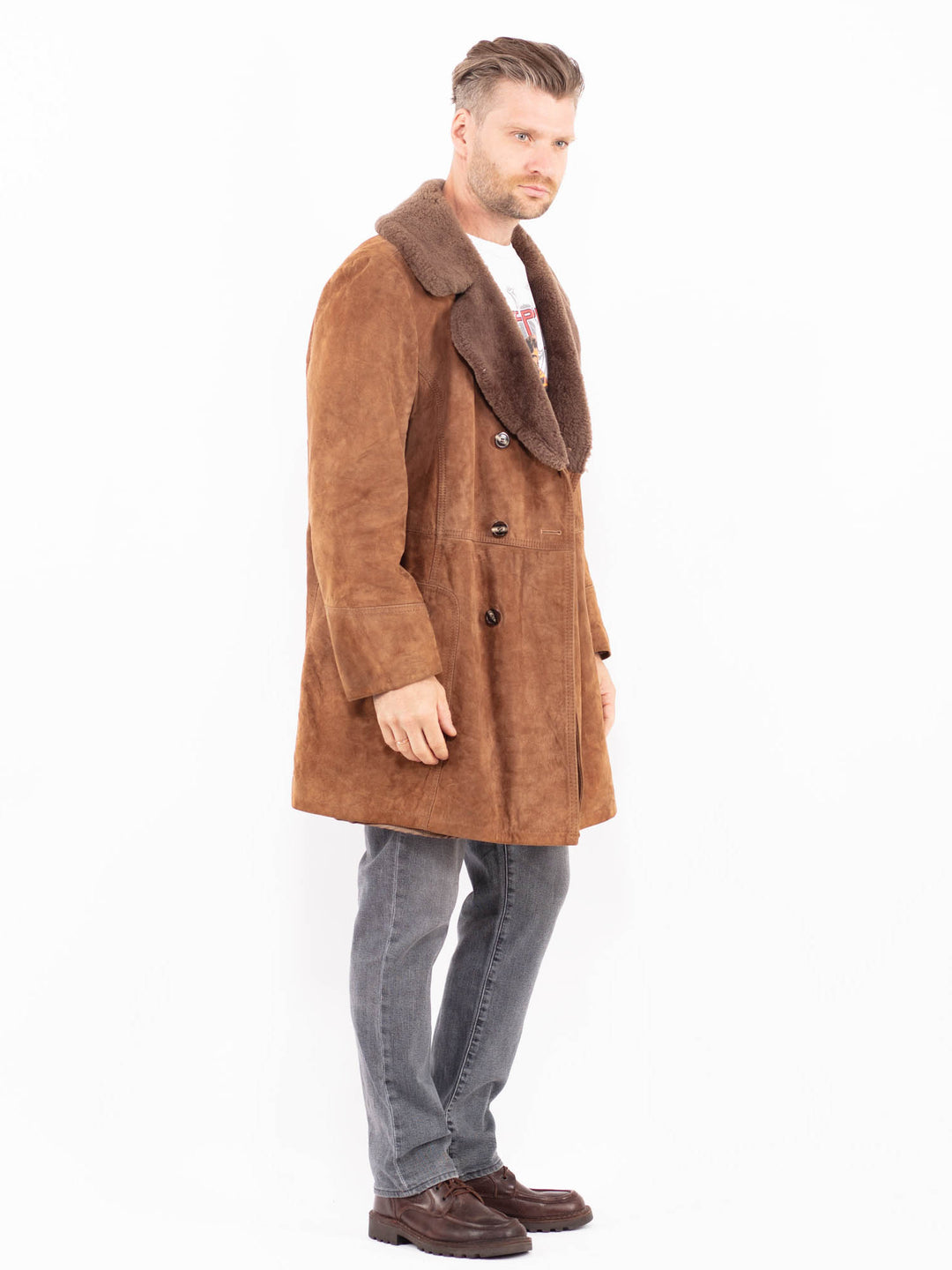 Vintage 70's Men Suede Sherpa Coat in BrownZ2040