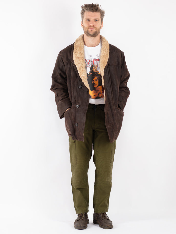 Vintage Men Suede Sherpa Coat in Brown