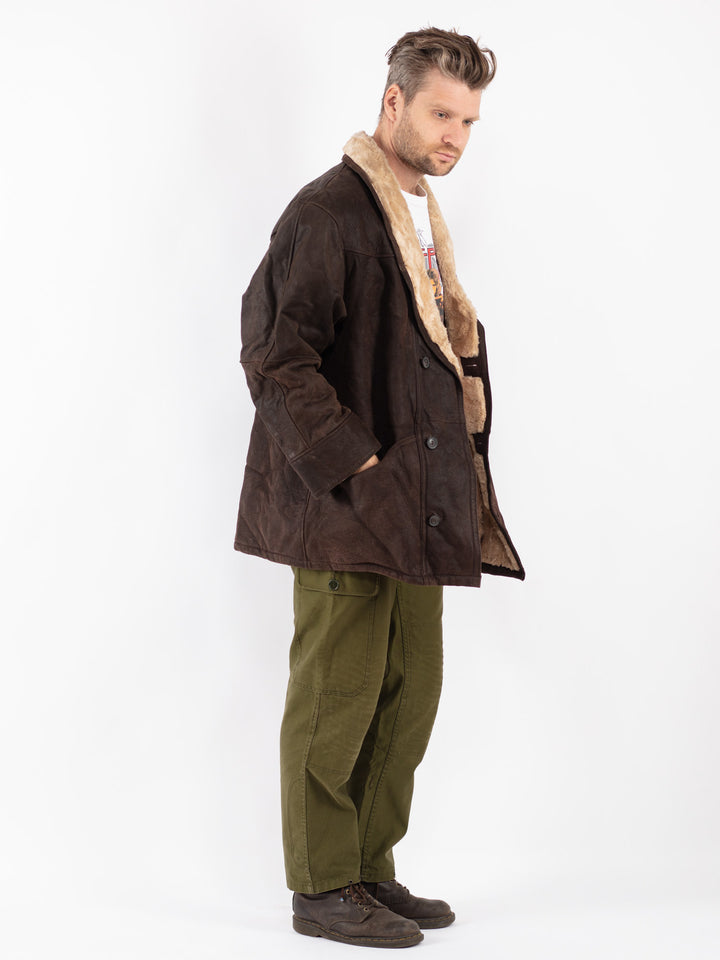 Vintage Men Suede Sherpa Coat in Brown
