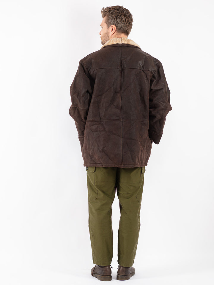 Vintage Men Suede Sherpa Coat in Brown
