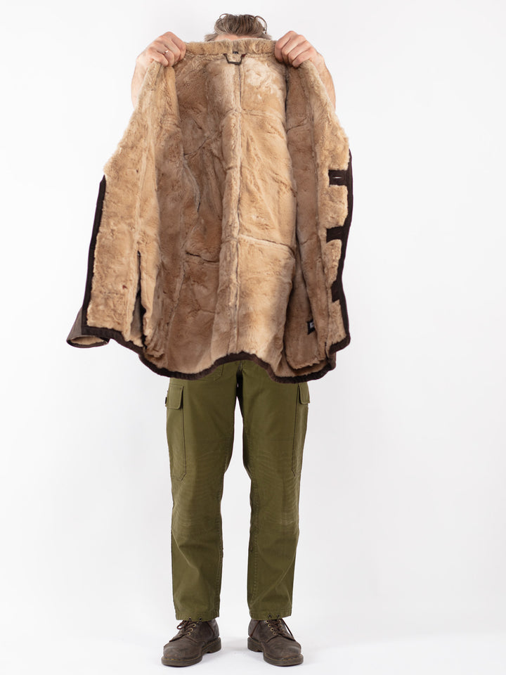 Vintage Men Suede Sherpa Coat in Brown