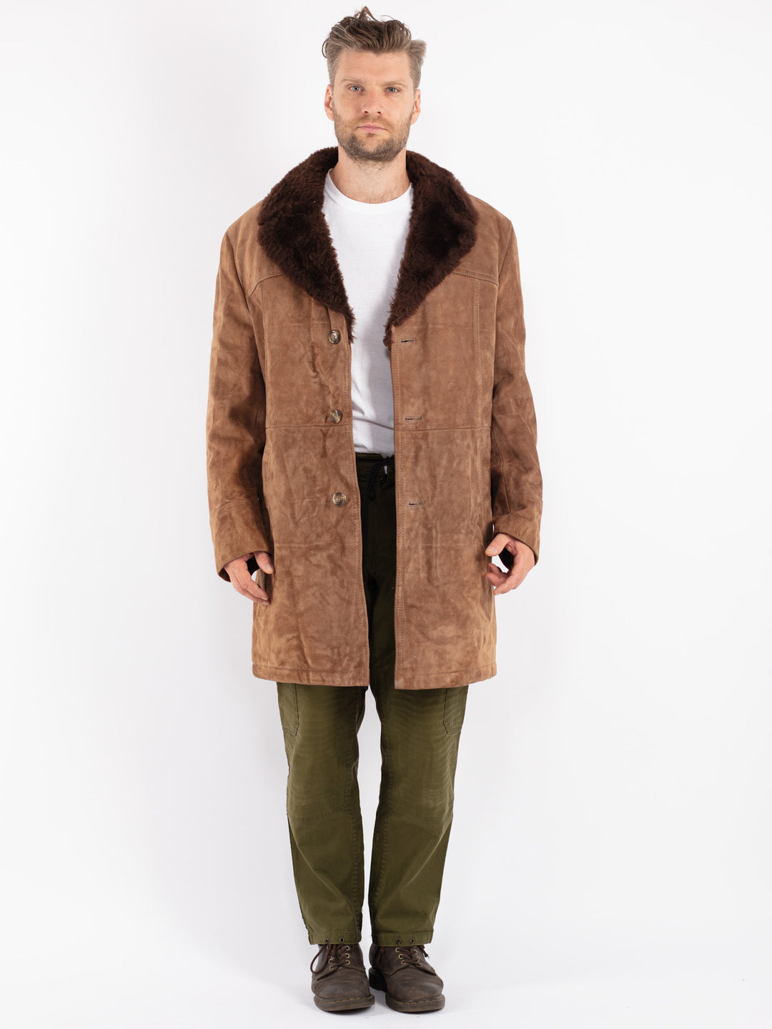 Vintage 70's Men Suede Sherpa Coat in Beige