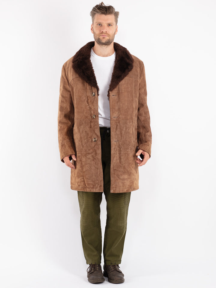 Vintage 70's Men Suede Sherpa Coat in Beige