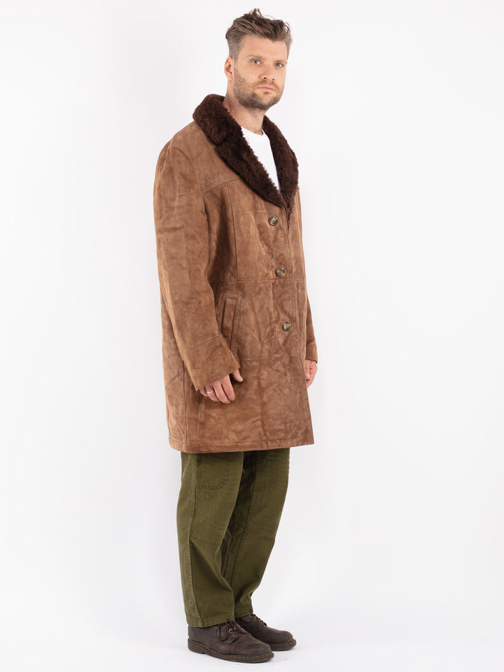 Vintage 70's Men Suede Sherpa Coat in Beige