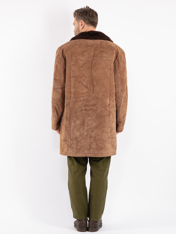 Vintage 70's Men Suede Sherpa Coat in Beige