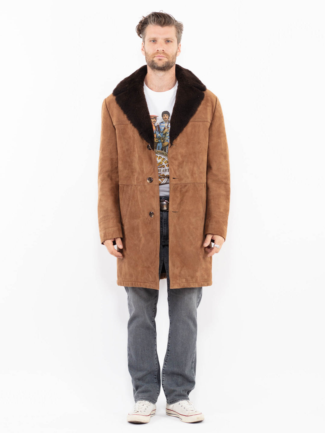 Vintage 70's Men Suede Sherpa Coat in BrownZ1922