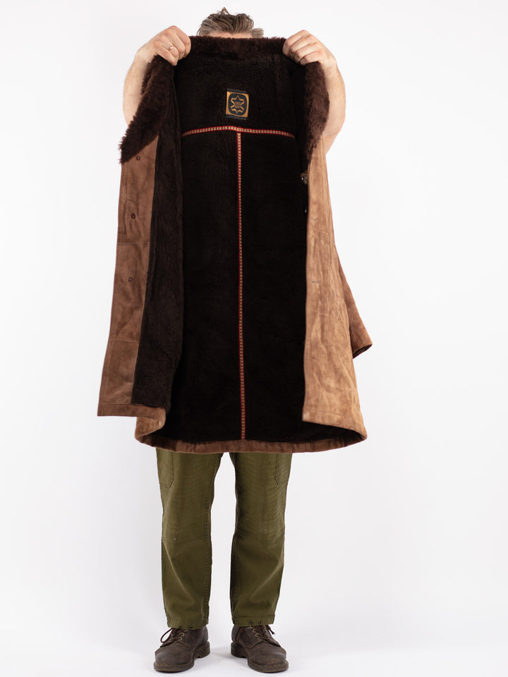 Vintage 70's Men Suede Sherpa Coat in Beige