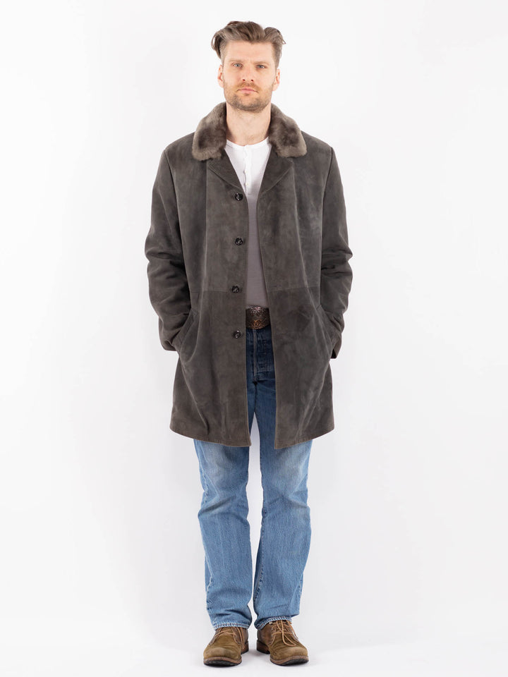 Vintage 70's Men Suede Sherpa Coat in GrayZ1407