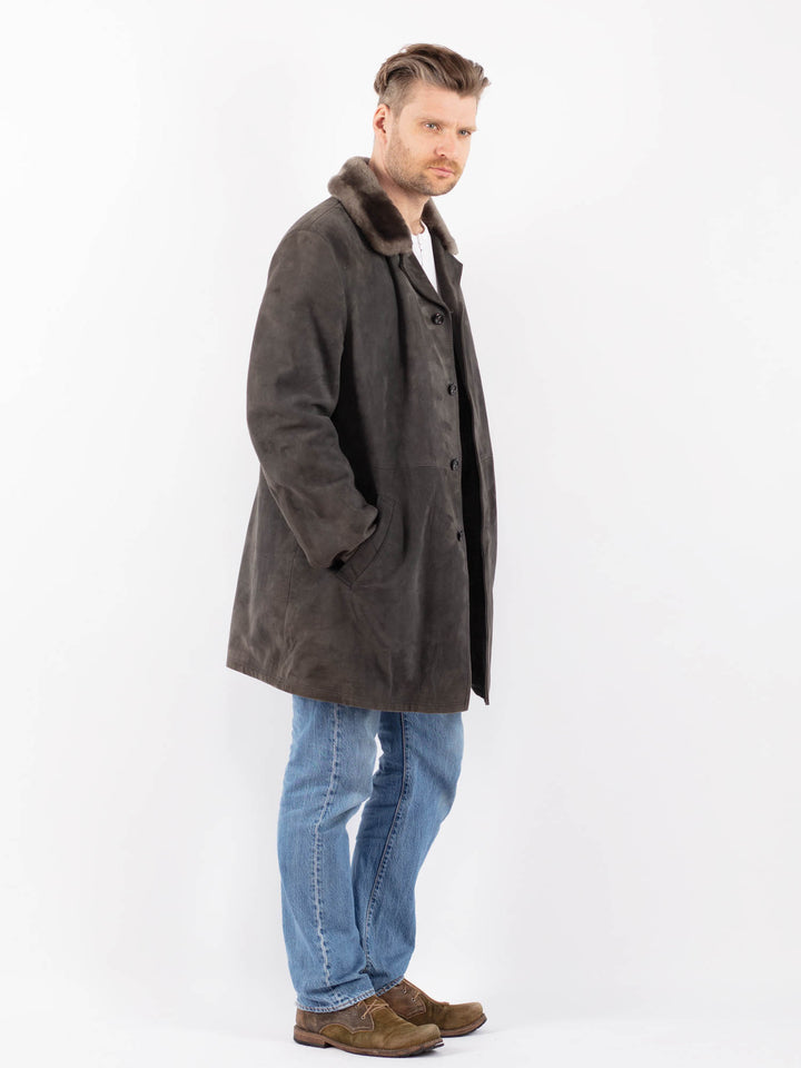 Vintage 70's Men Suede Sherpa Coat in GrayZ1407