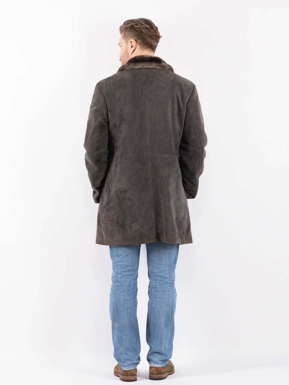 Vintage 70's Men Suede Sherpa Coat in GrayZ1407