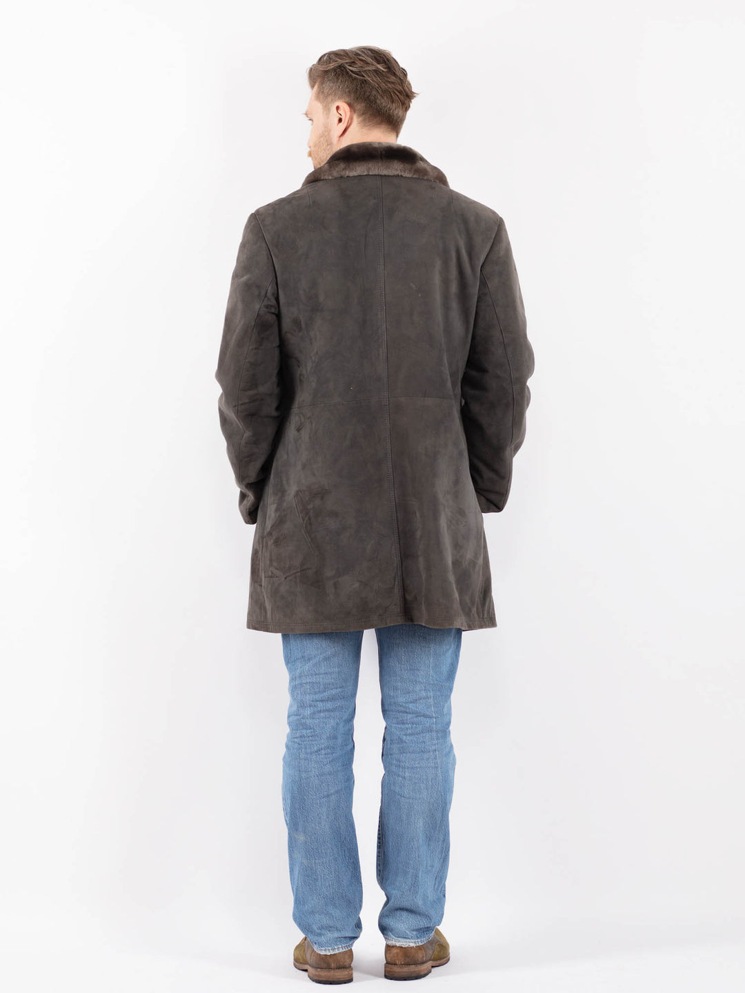 Vintage 70's Men Suede Sherpa Coat in GrayZ1407