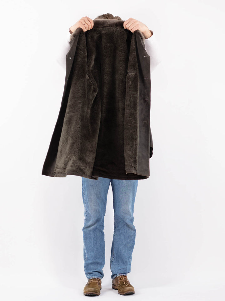 Vintage 70's Men Suede Sherpa Coat in GrayZ1407