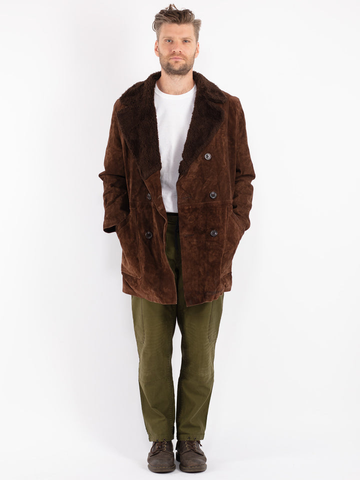 Vintage 70's Men Suede Sherpa Coat in Brown