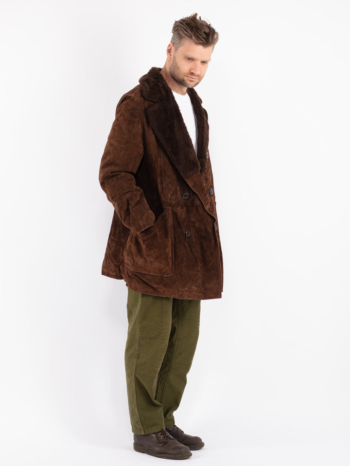 Vintage 70's Men Suede Sherpa Coat in Brown