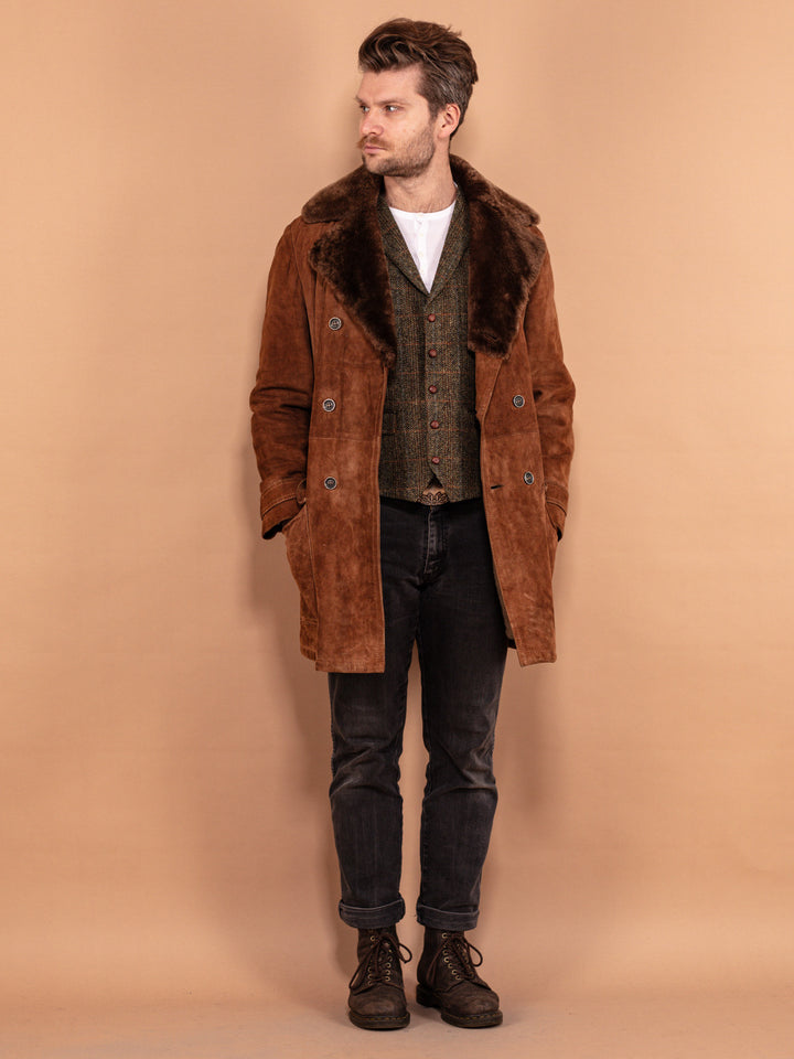 Vintage 70's Men Suede Sherpa Coat in Brown