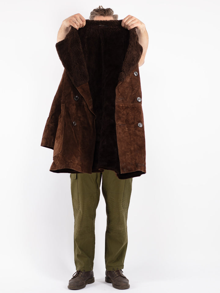 Vintage 70's Men Suede Sherpa Coat in Brown