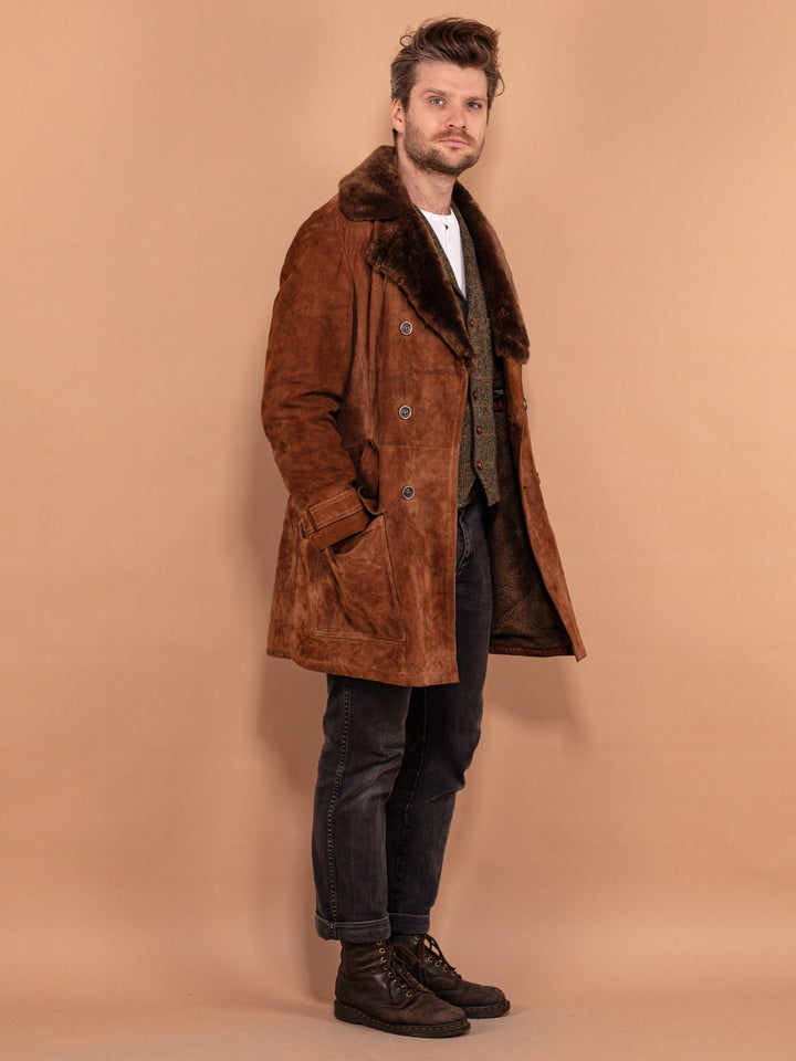 Vintage 70's Men Suede Sherpa Coat in Brown