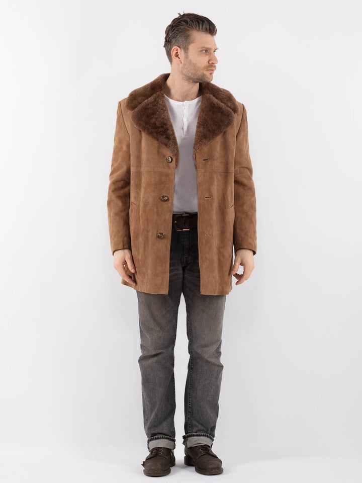 Vintage 70's Men Suede Sherpa Coat in BeigeZ1111