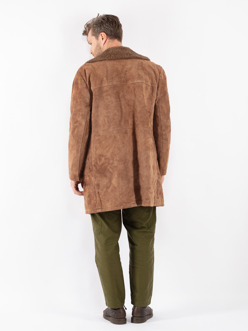 Vintage Men Suede Sherpa Coat in Beige