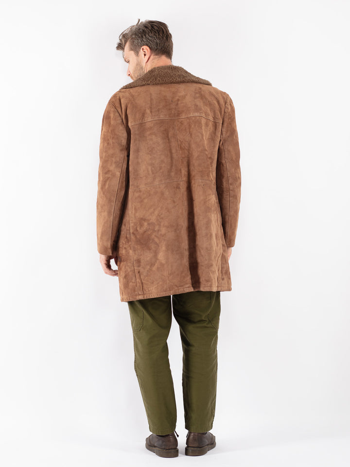 Vintage Men Suede Sherpa Coat in Beige