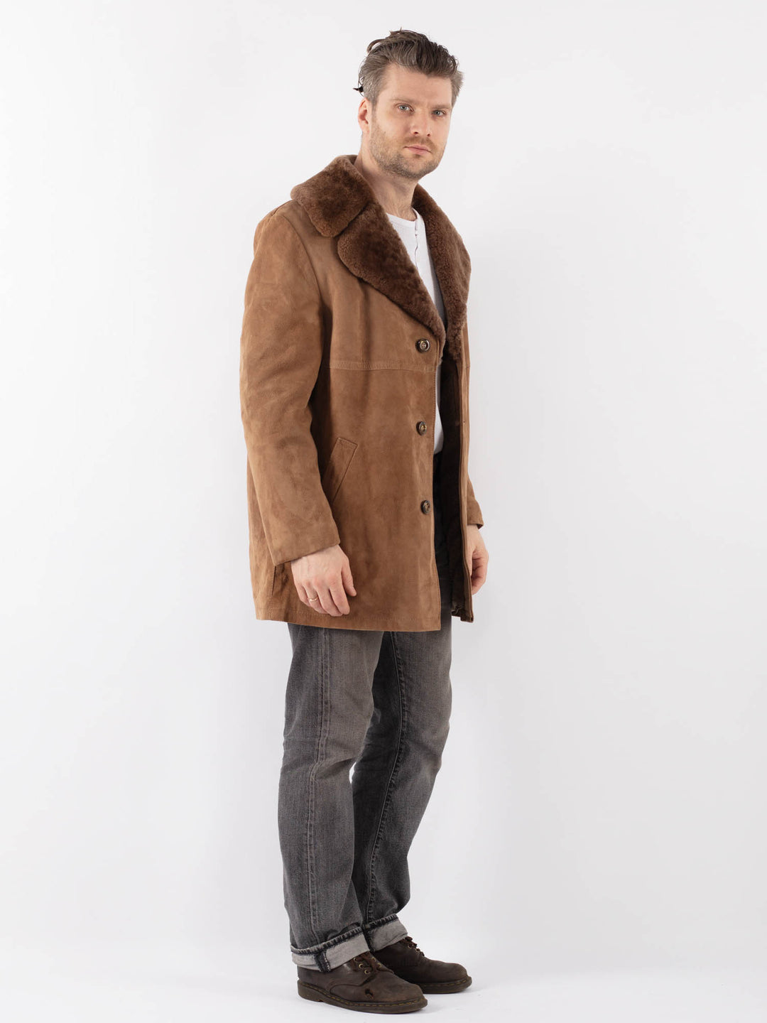 Vintage 70's Men Suede Sherpa Coat in BeigeZ1111