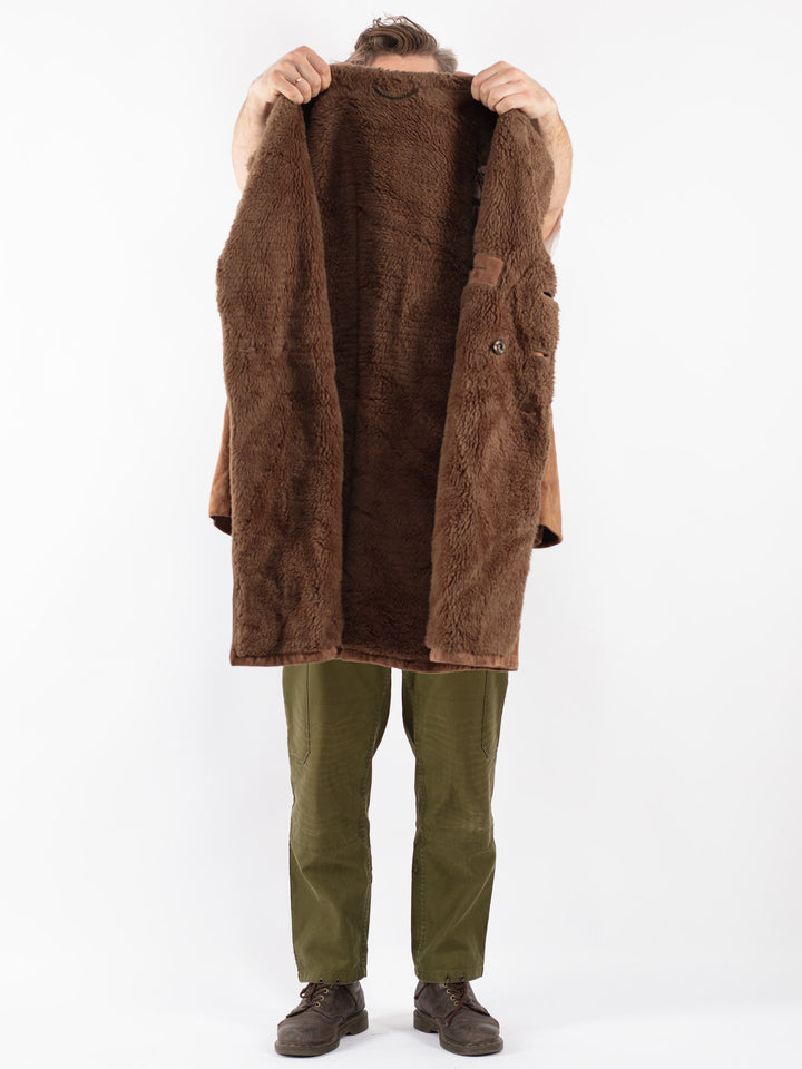 Vintage Men Suede Sherpa Coat in Beige