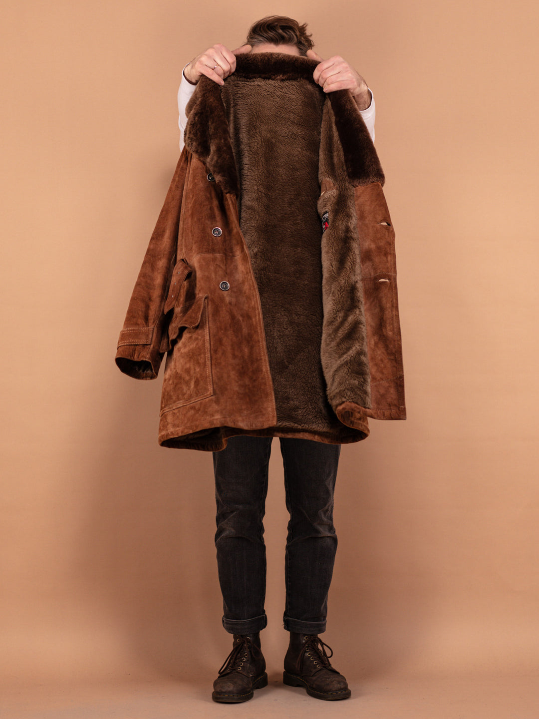 Vintage 70's Men Suede Sherpa Coat in Brown