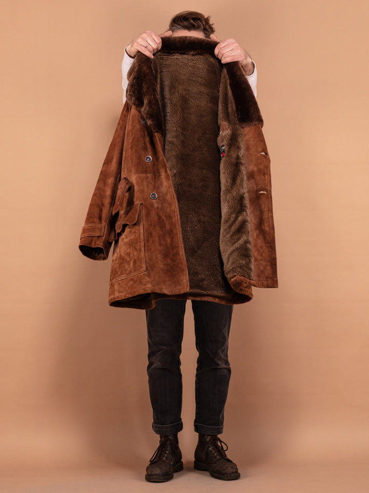 Vintage 70's Men Suede Sherpa Coat in Brown