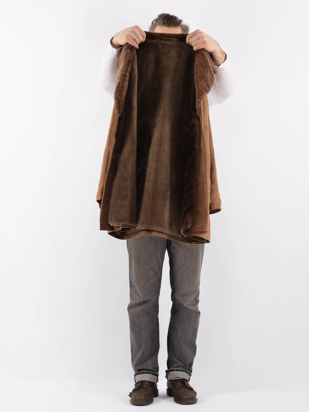 Vintage 70's Men Suede Sherpa Coat in BeigeZ1111