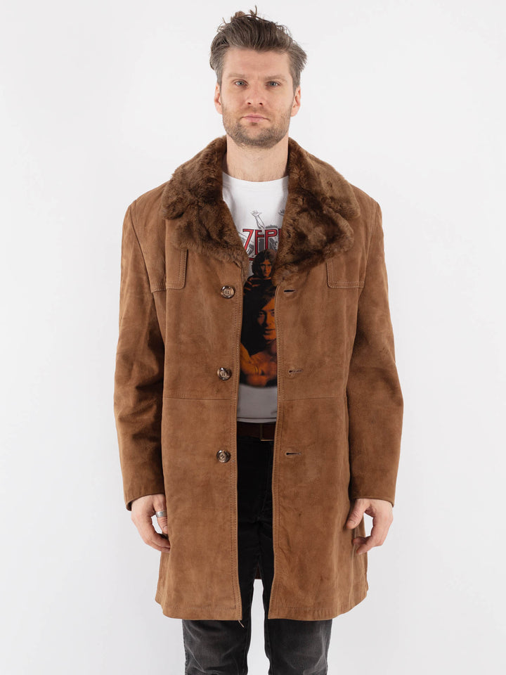 Vintage 70's Men Suede Sherpa Coat in BrownZ780