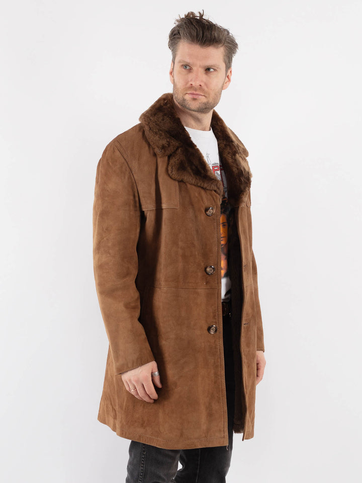 Vintage 70's Men Suede Sherpa Coat in BrownZ780