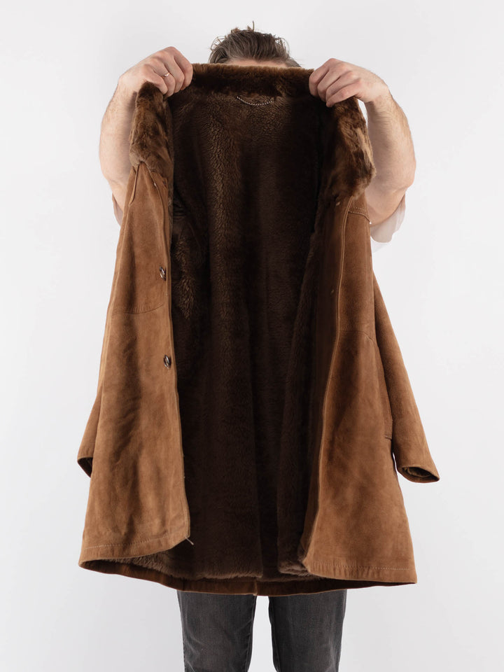 Vintage 70's Men Suede Sherpa Coat in BrownZ780