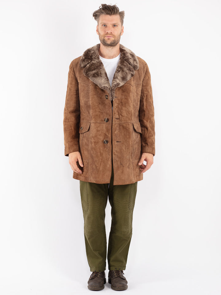Vintage Men Suede Sherpa Coat in Beige