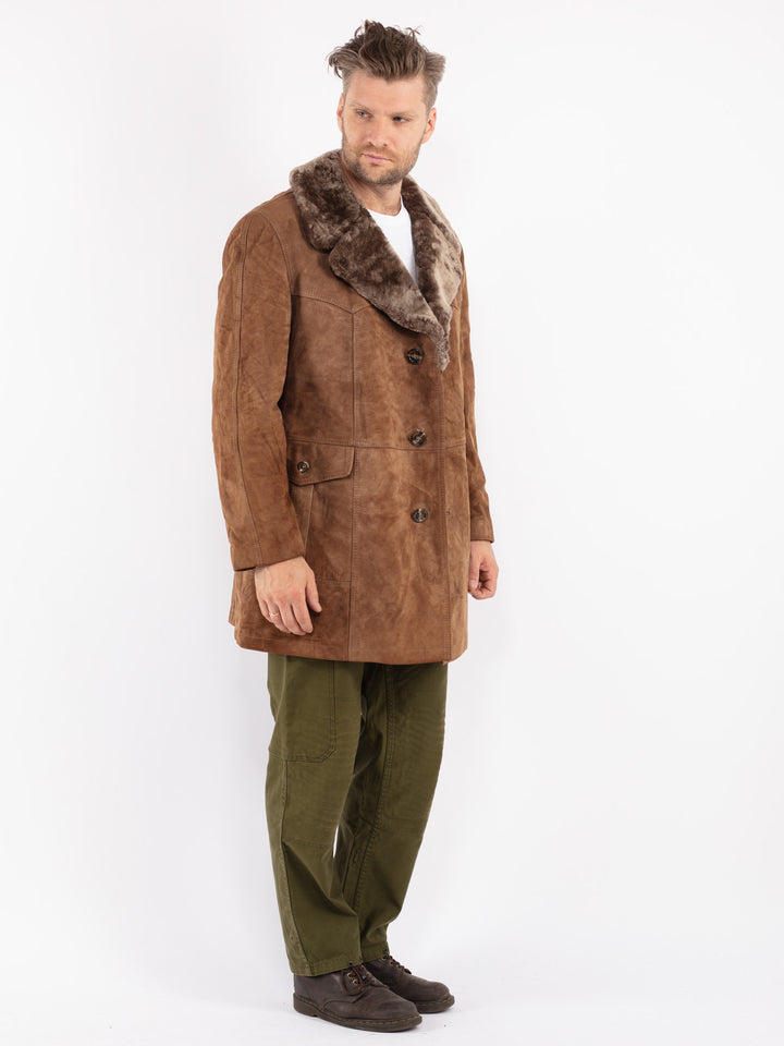 Vintage Men Suede Sherpa Coat in Beige