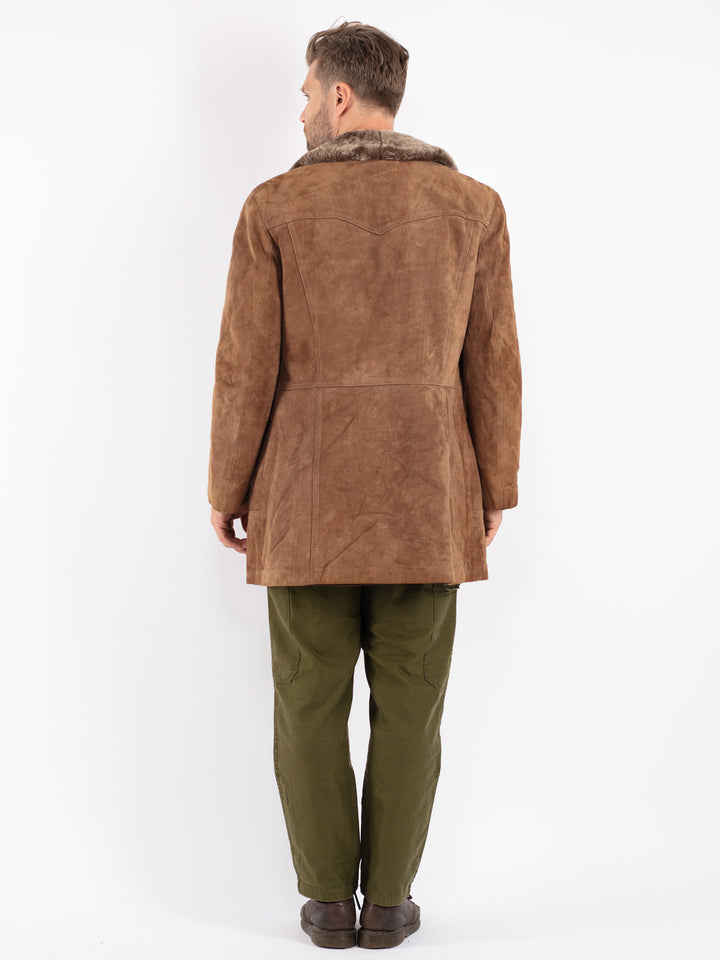 Vintage Men Suede Sherpa Coat in Beige