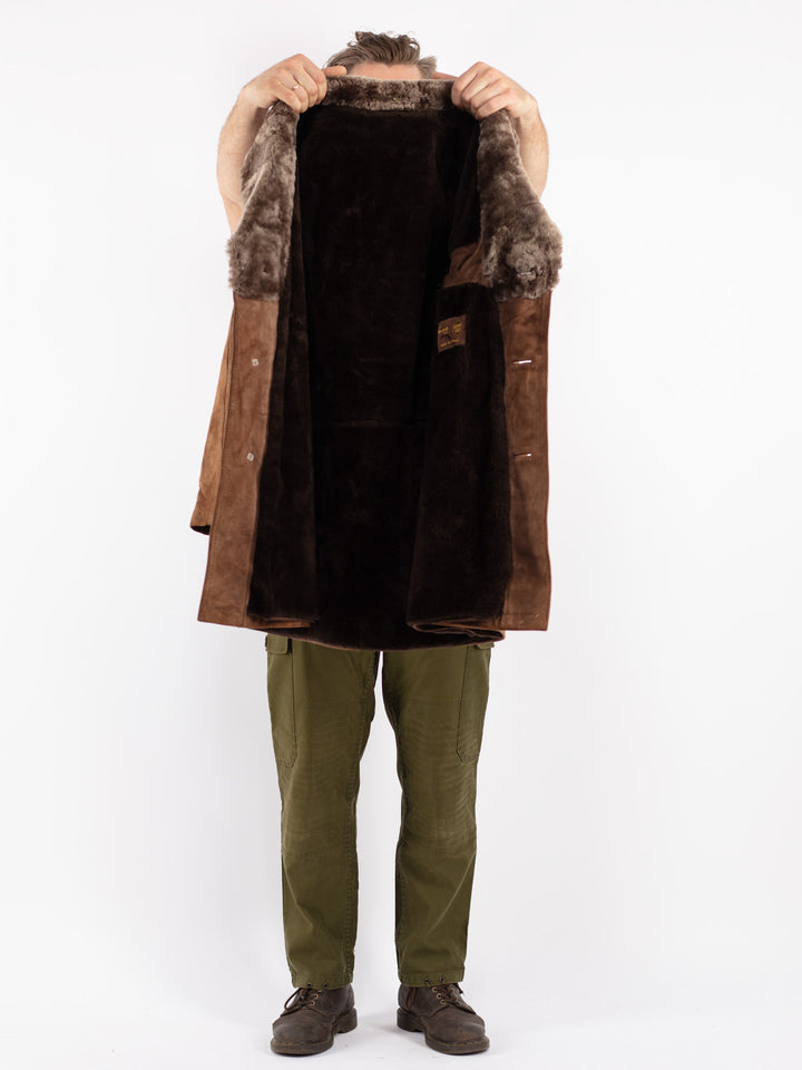 Vintage Men Suede Sherpa Coat in Beige