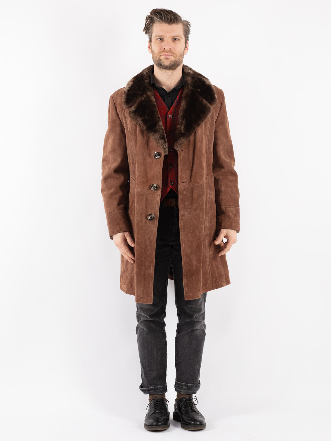 Vintage 70's Men Suede Sherpa Coat in Brown