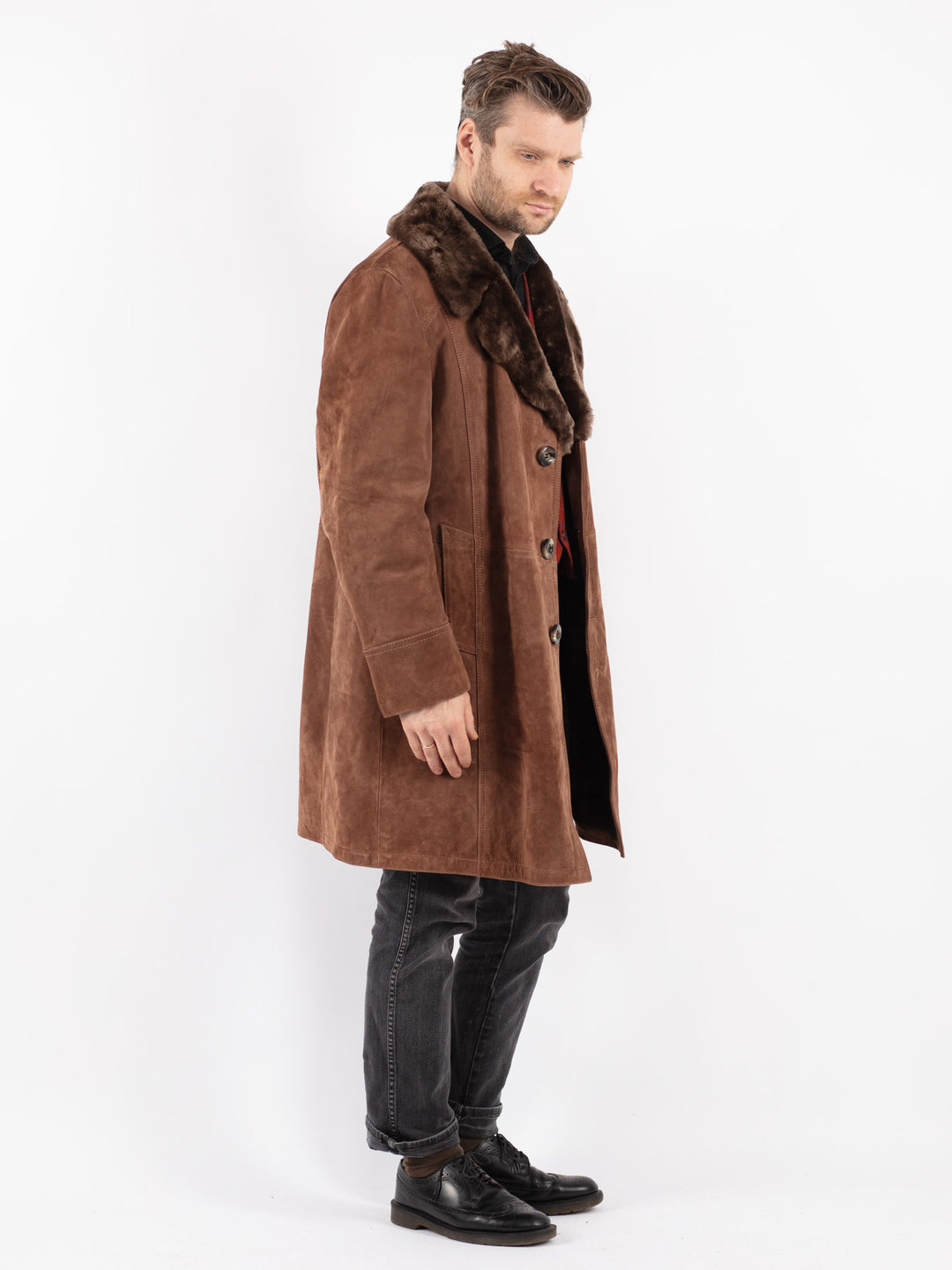 Vintage 70's Men Suede Sherpa Coat in Brown