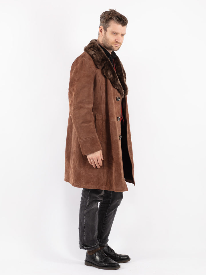 Vintage 70's Men Suede Sherpa Coat in Brown