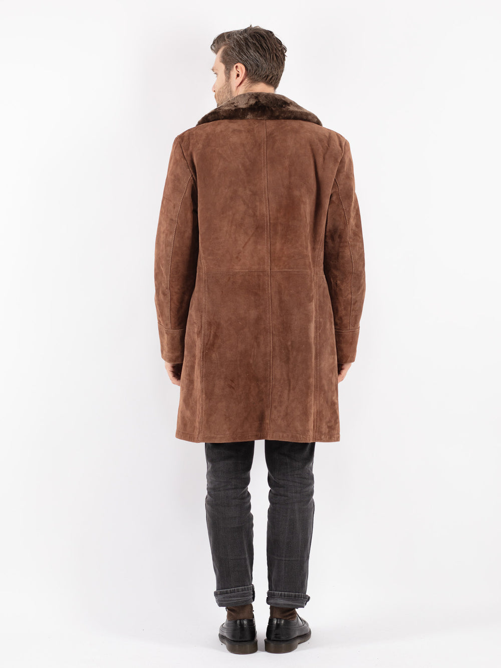 Vintage 70's Men Suede Sherpa Coat in Brown