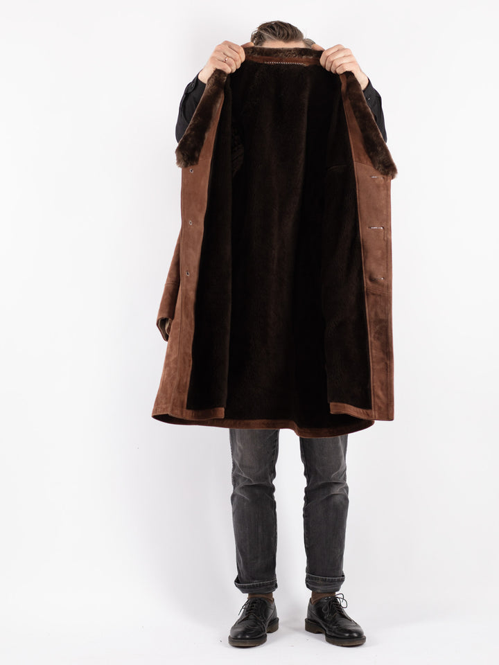 Vintage 70's Men Suede Sherpa Coat in Brown