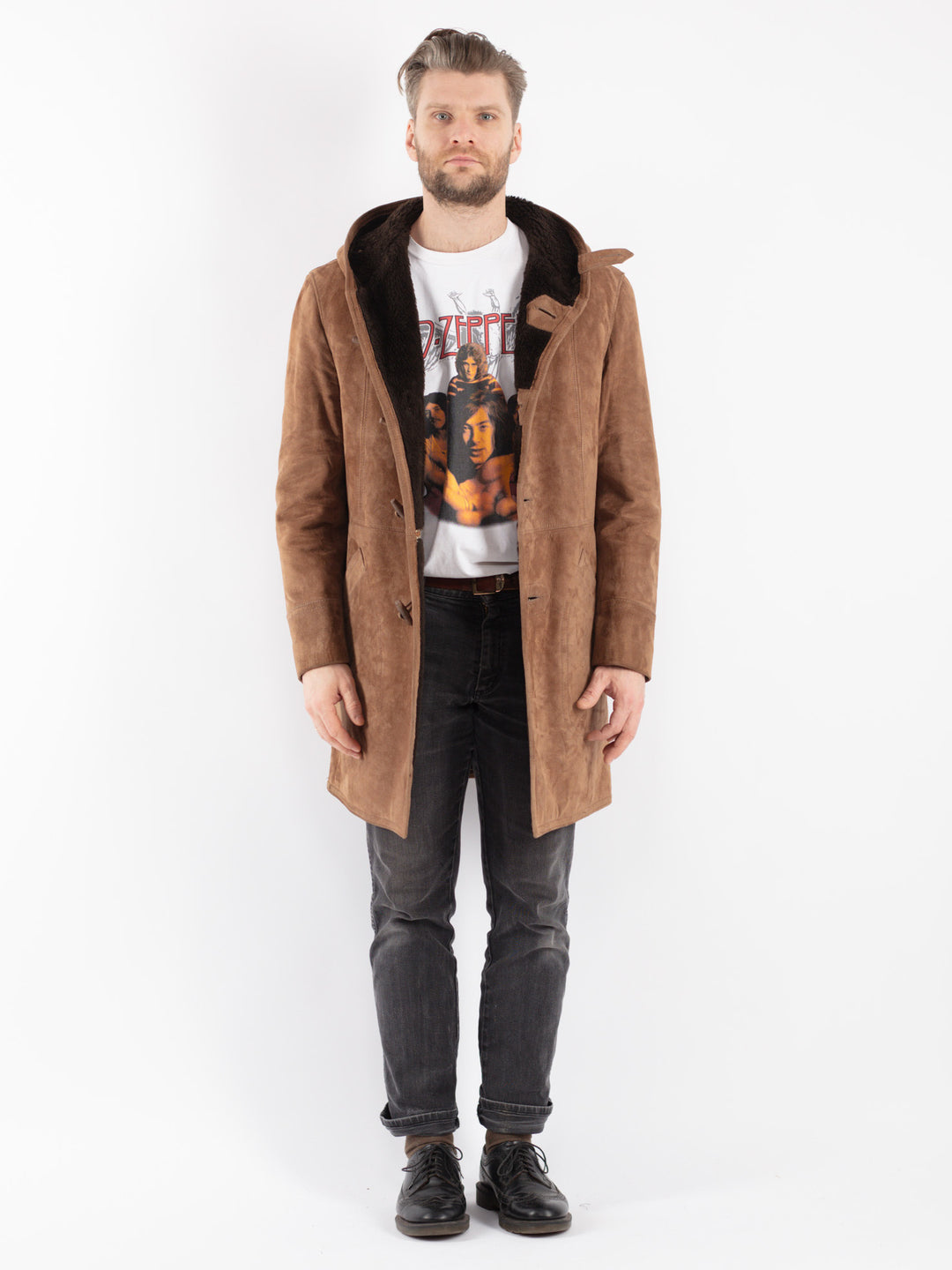 Vintage 70's Men Suede Sherpa Coat in Beige