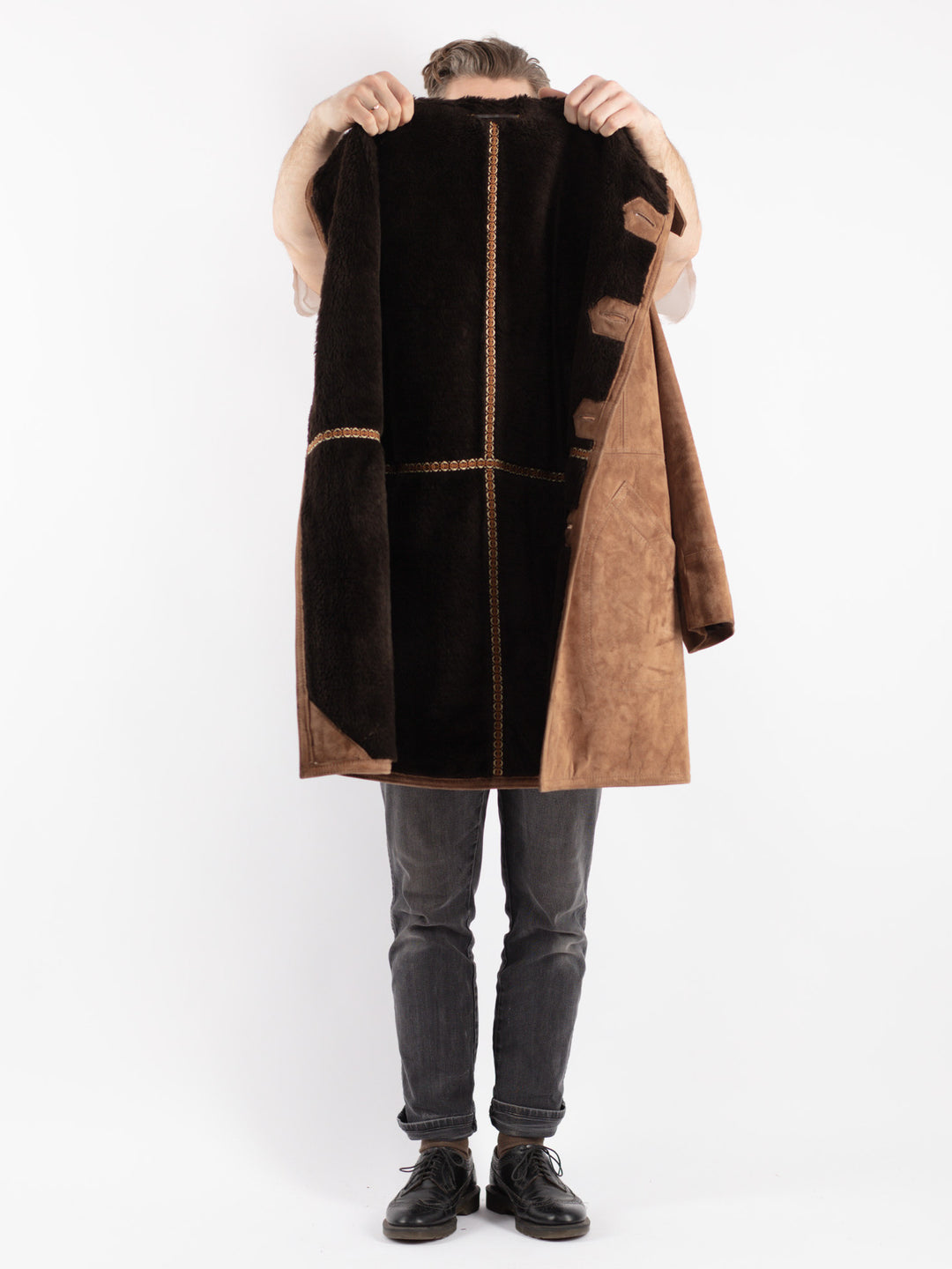 Vintage 70's Men Suede Sherpa Coat in Beige