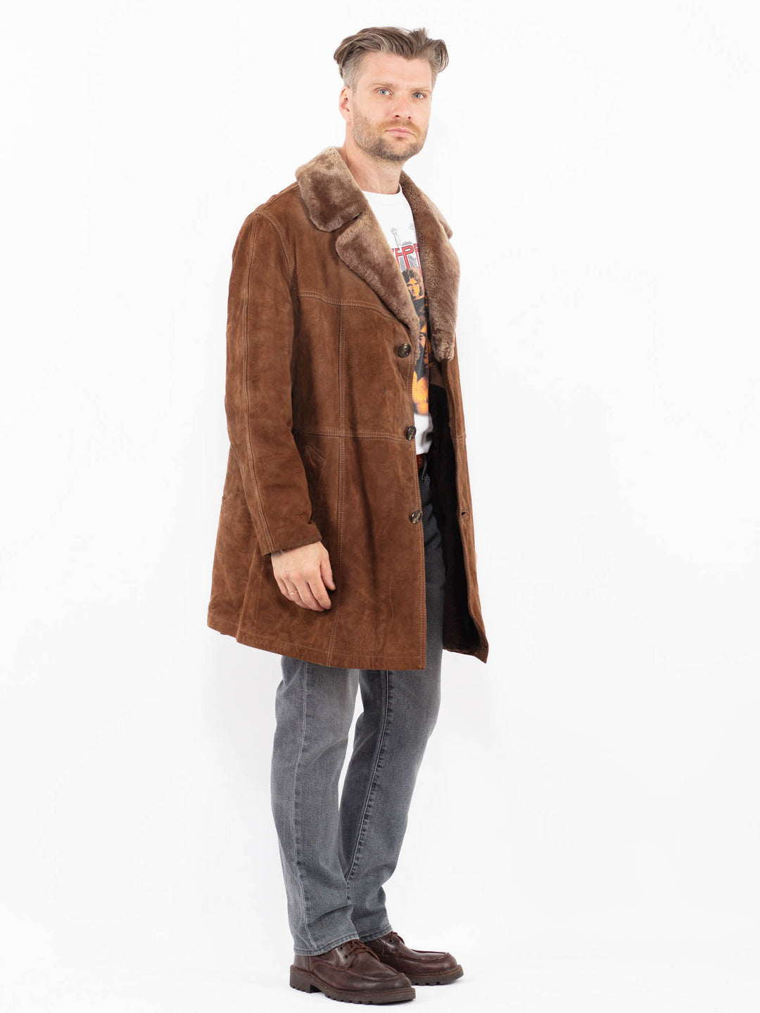 Vintage 70's Men Suede Sherpa in BrownZ2081